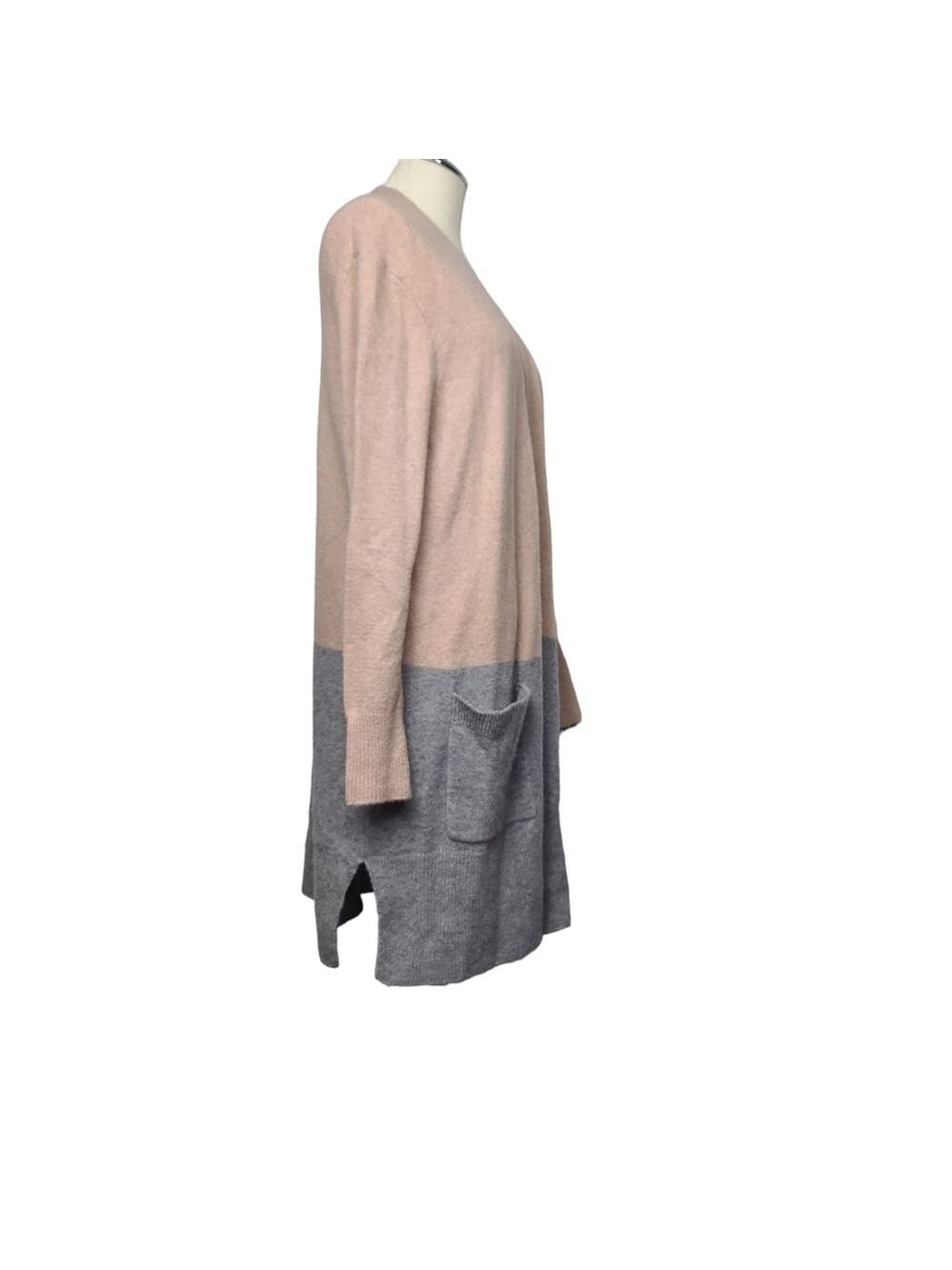 Madewell Kent Colorblock Light Pink & Grey Merino Alpaca Open Cardigan S - Picture 4 of 10